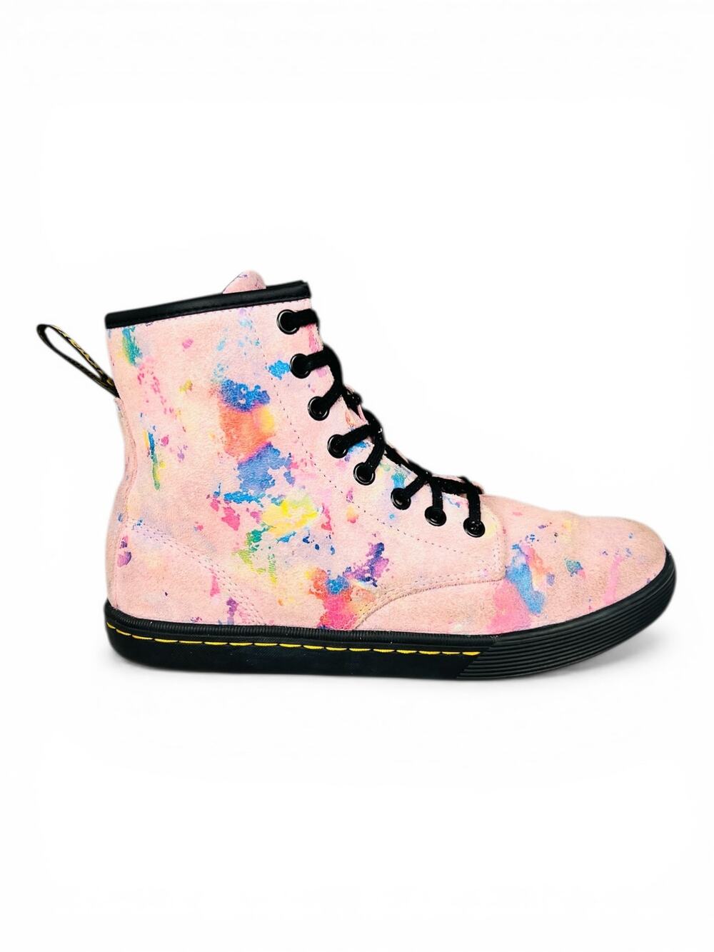 Dr. Martens Sheridan Pink Confetti Suede Boots Lace Up High Top Women's 7